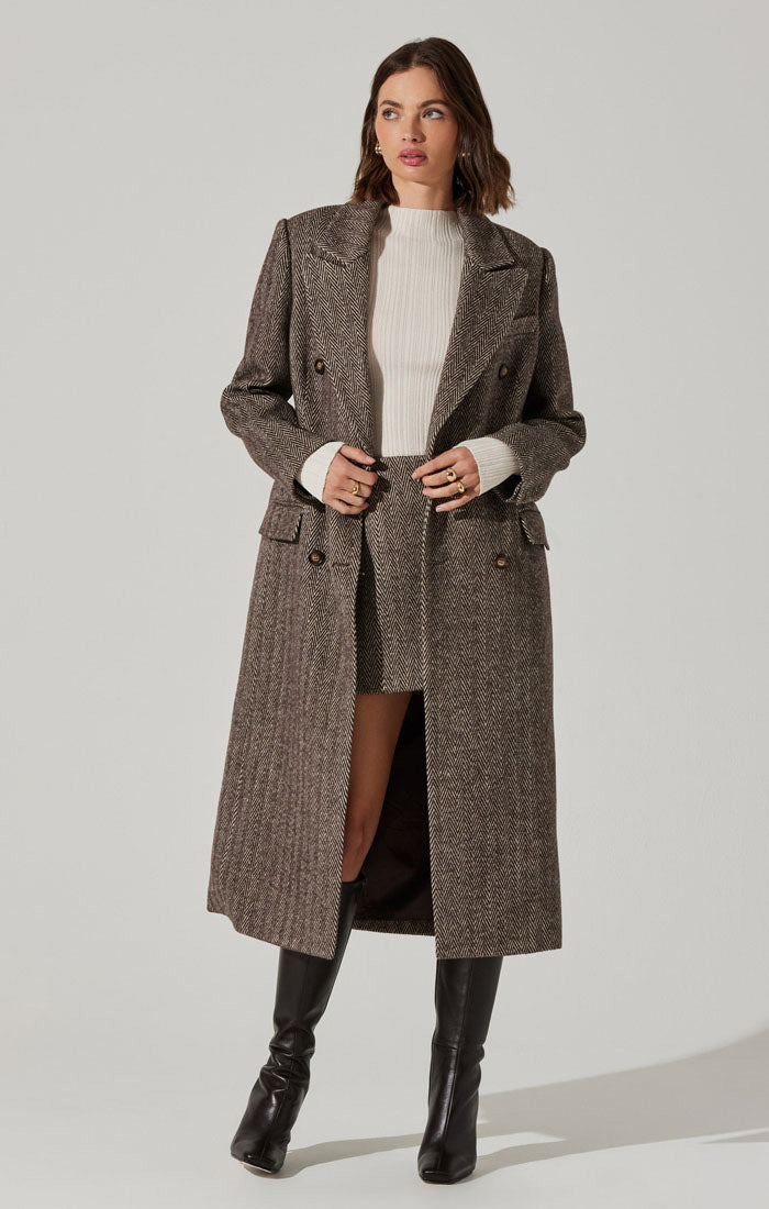 Morana Coat Brown Herringbone, Coat Jacket by ASTR | LIT Boutique