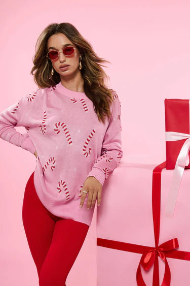 Callie Sweater Candy Cane Pink, Sweater by Beach Riot | LIT Boutique