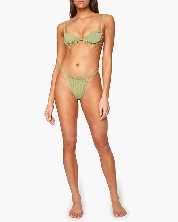Ruched String Bikini Bottom Sage, Swim by We Wore What | LIT Boutique