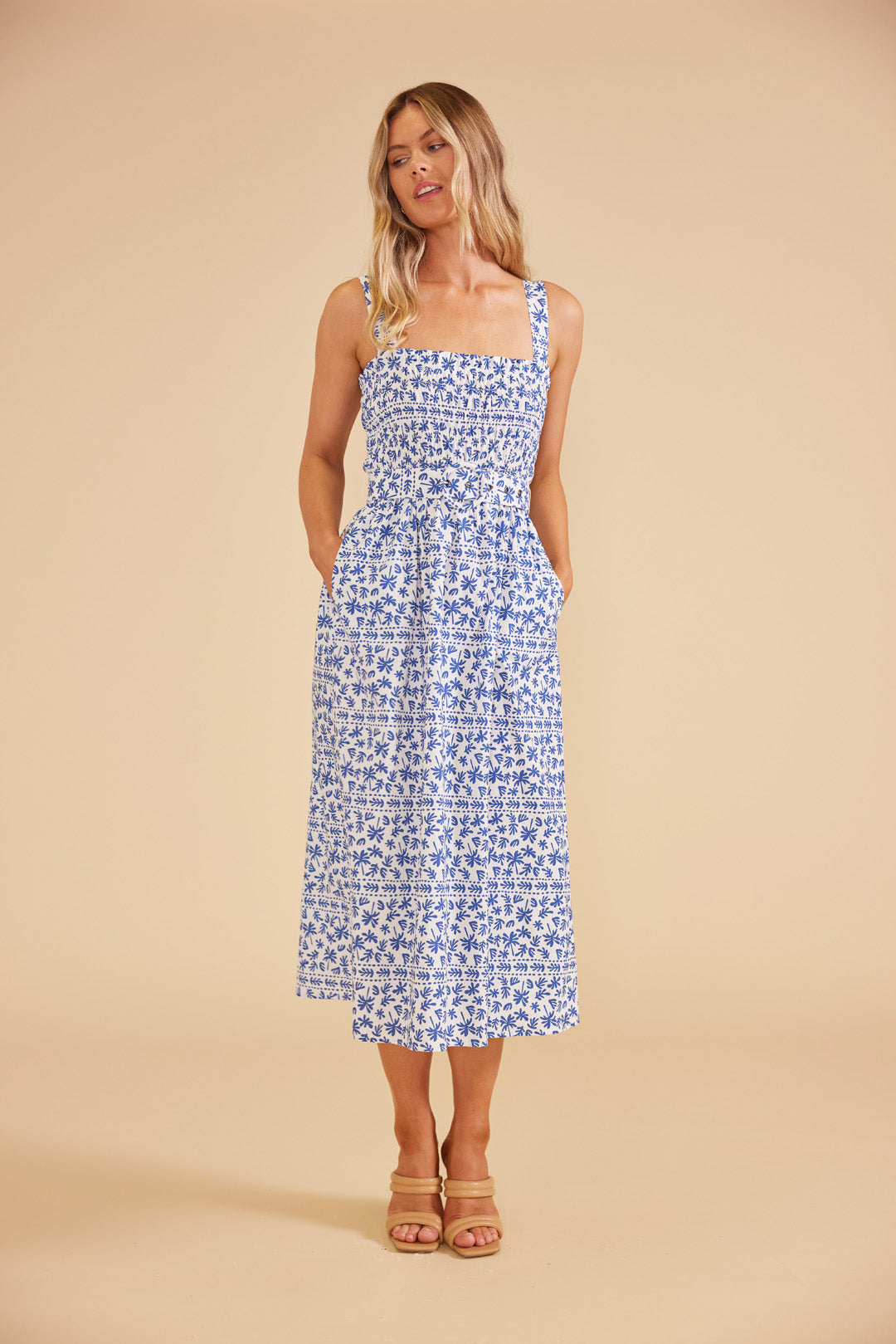 Ithica Midi Dress Blue/White, Midi Dress by Mink Pink | LIT Boutique