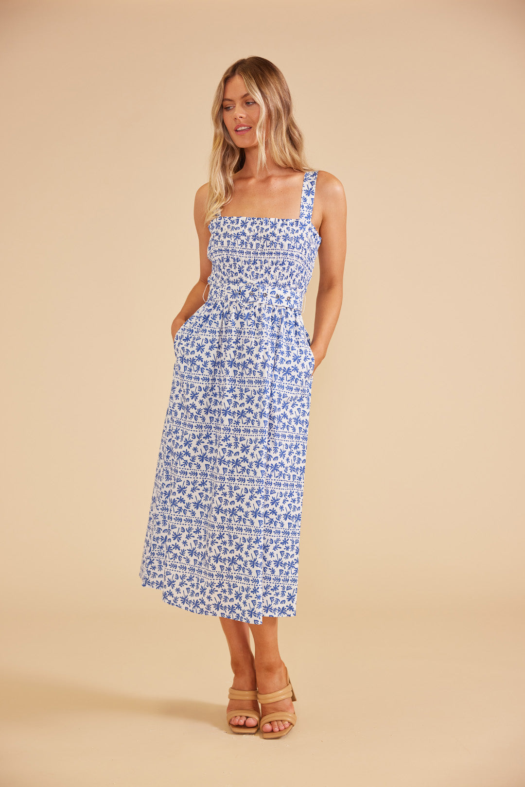 Ithica Midi Dress Blue/White, Midi Dress by Mink Pink | LIT Boutique