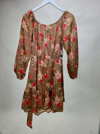 Thumbnail for Lore Floral Off Shoulder Mini Dress Camel Multi, Mini Dress by ReFine | LIT Boutique