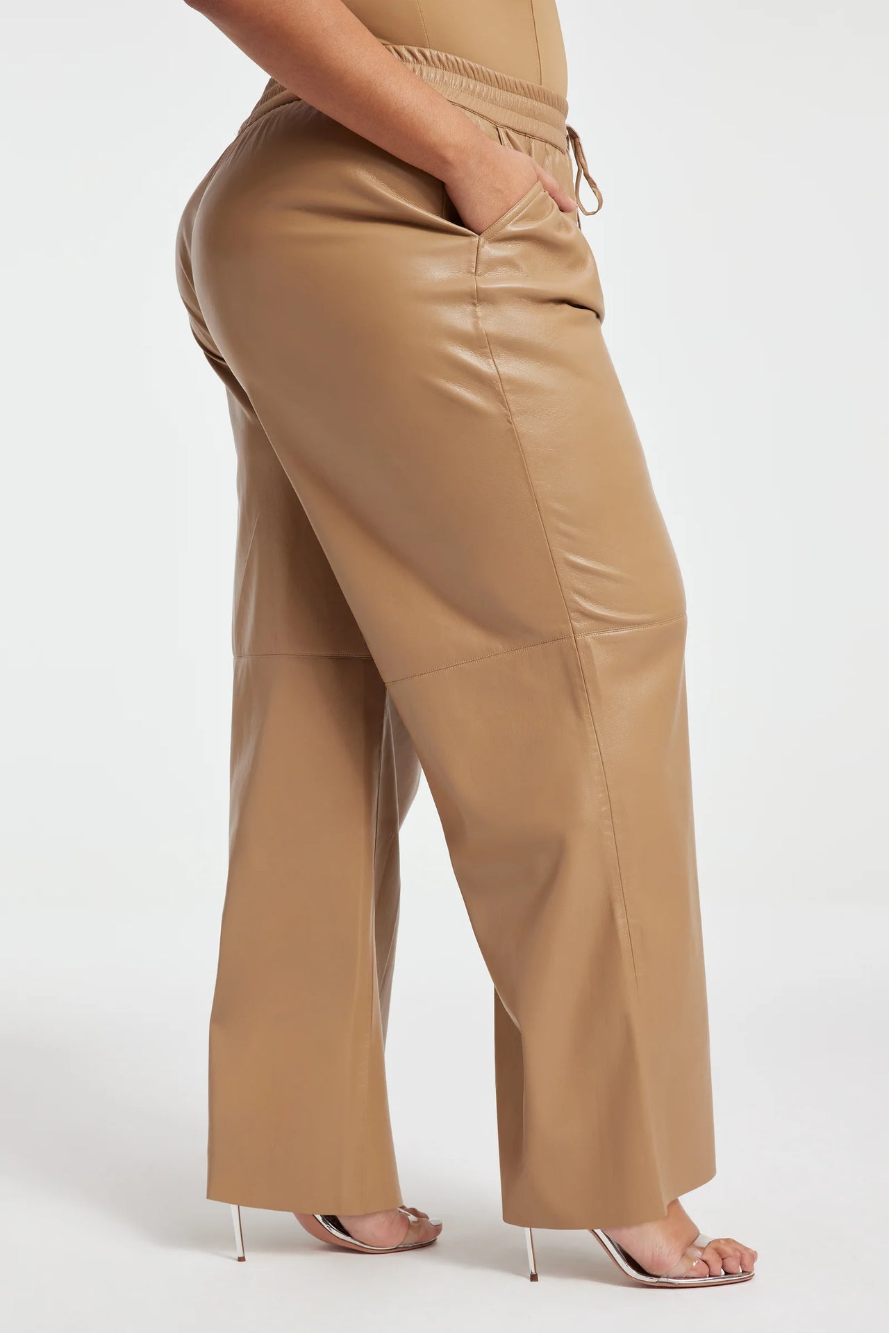 Leather Wide Leg Pants Warm Carmel, Pant Bottom by Good American | LIT Boutique