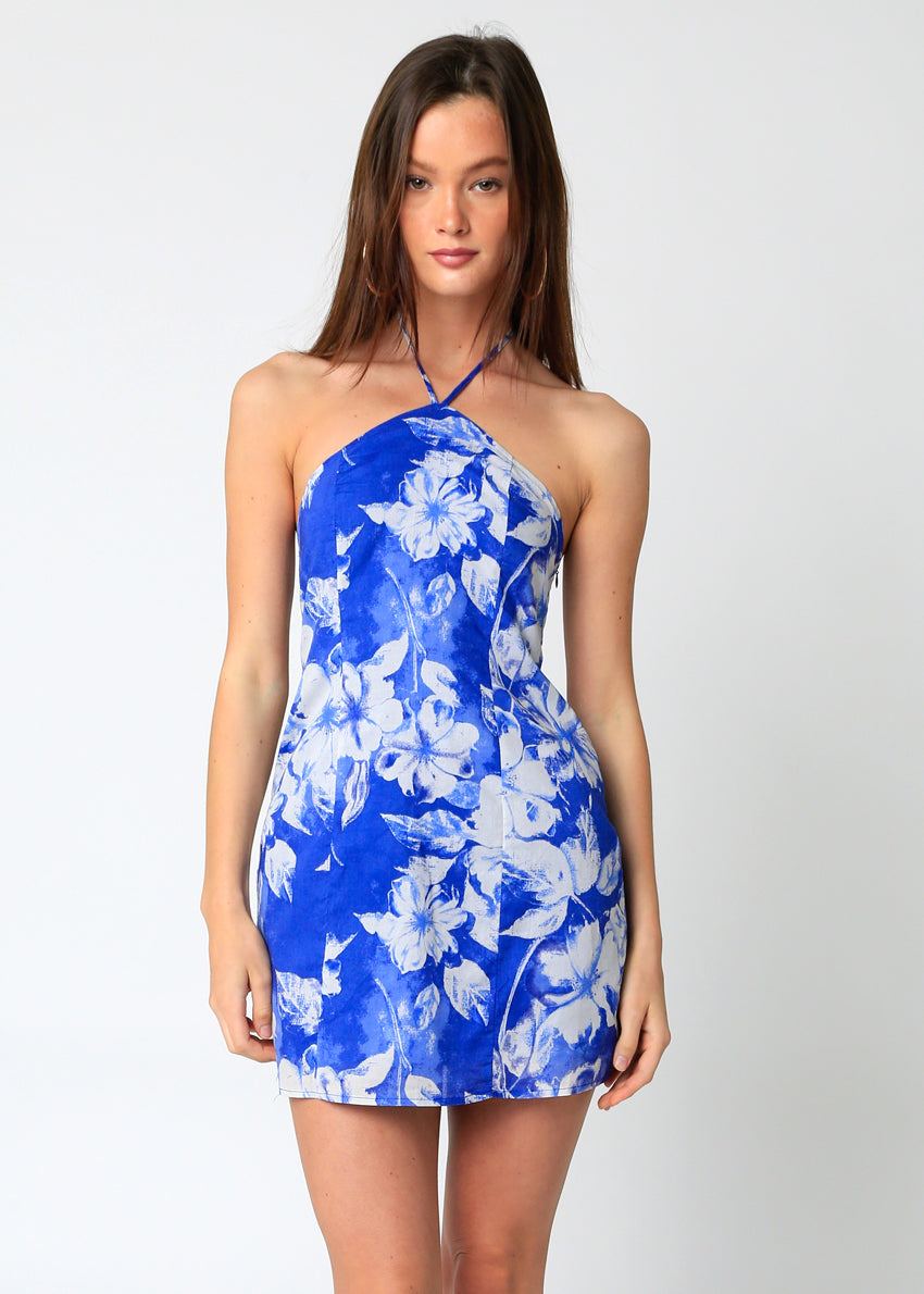 Alice Floral Mini Dress Blue, Mini Dress by Olivaceous | LIT Boutique