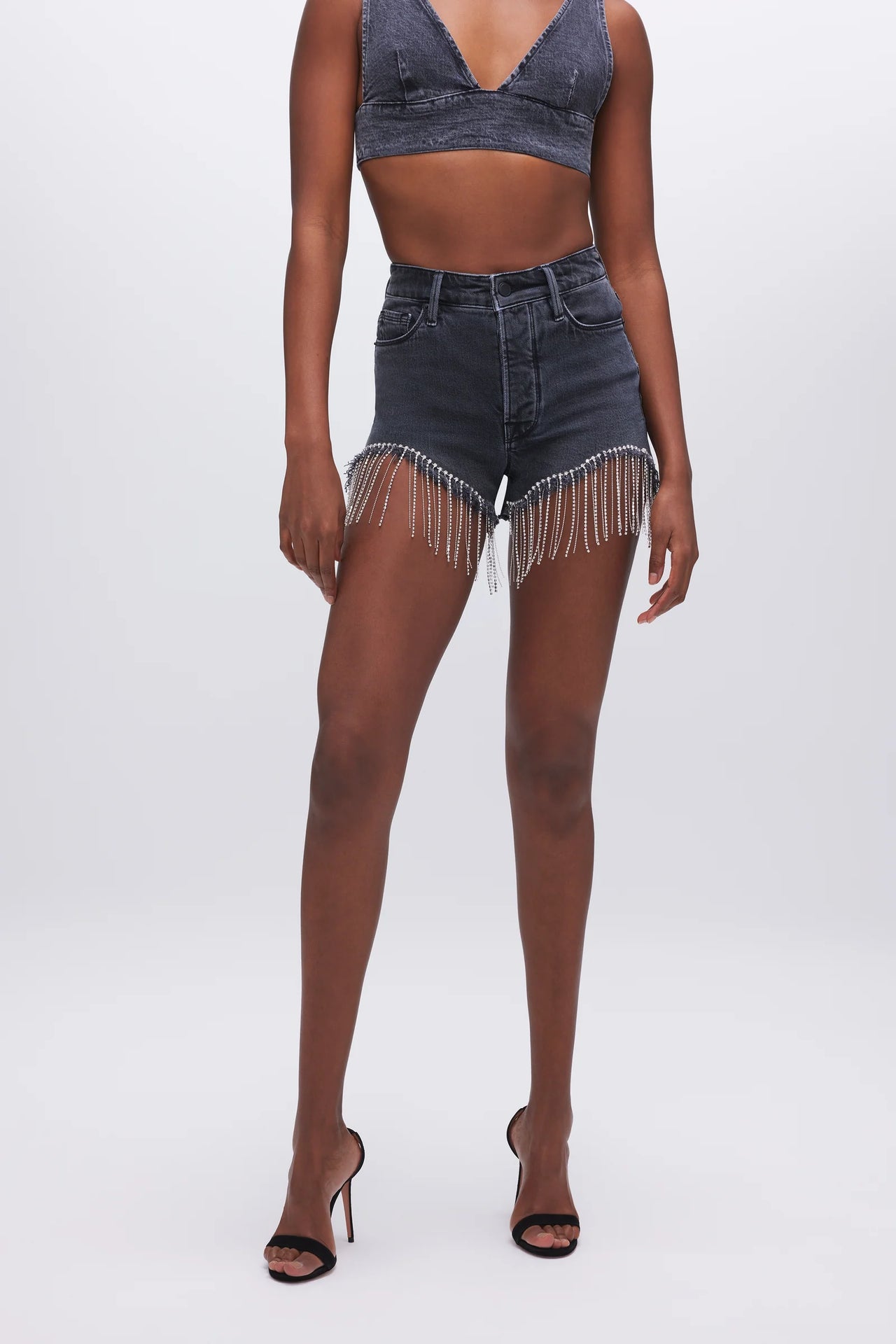 Diamond Bombshell Shorts Black, Denim Shorts by Good American | LIT Boutique