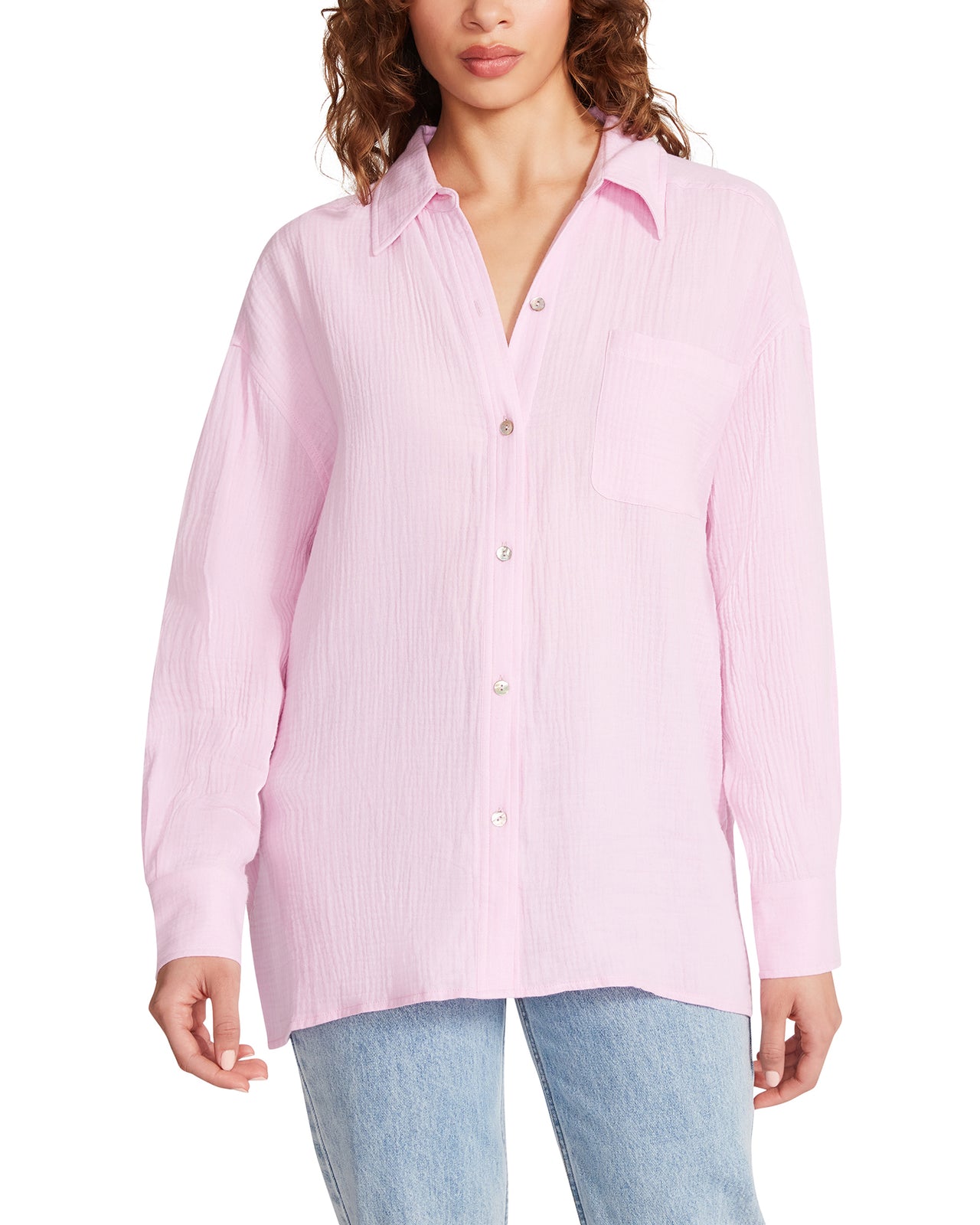 Blanca Pink Collar Neck Long Sleeve, Long Blouse by Steve Madden | LIT Boutique