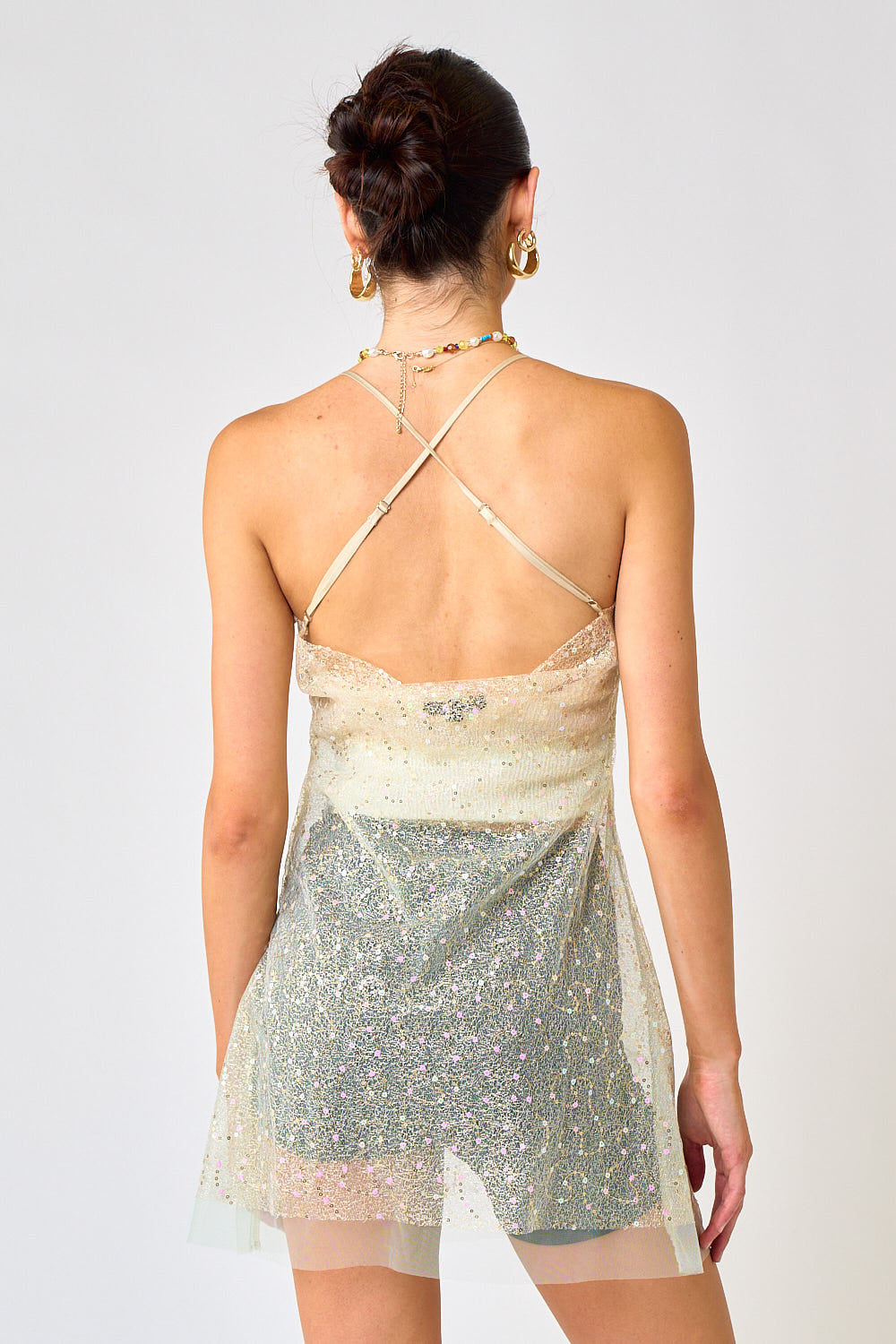 Gold Sheer Mini Dress, Mini Dress by Blue Blush | LIT Boutique