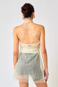 Thumbnail for Gold Sheer Mini Dress, Mini Dress by Blue Blush | LIT Boutique