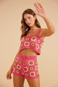 Thumbnail for Harlow Crochet Crop Top Pink, Tops by Mink Pink | LIT Boutique