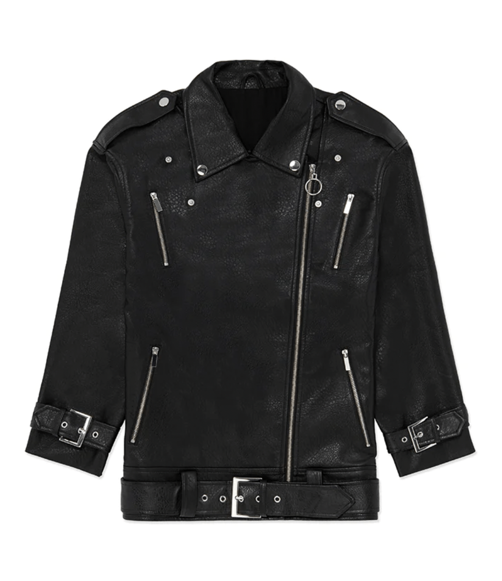 Vegan Leather Oversized Moto Jacket Black, Jacket by We Wore What | LIT Boutique