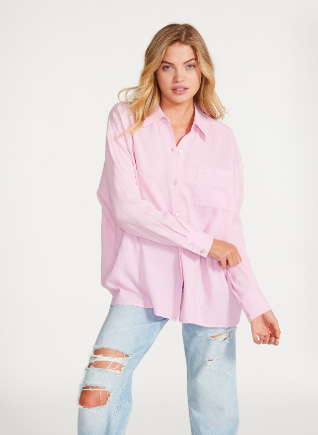 Blanca Pink Collar Neck Long Sleeve, Long Blouse by Steve Madden | LIT Boutique