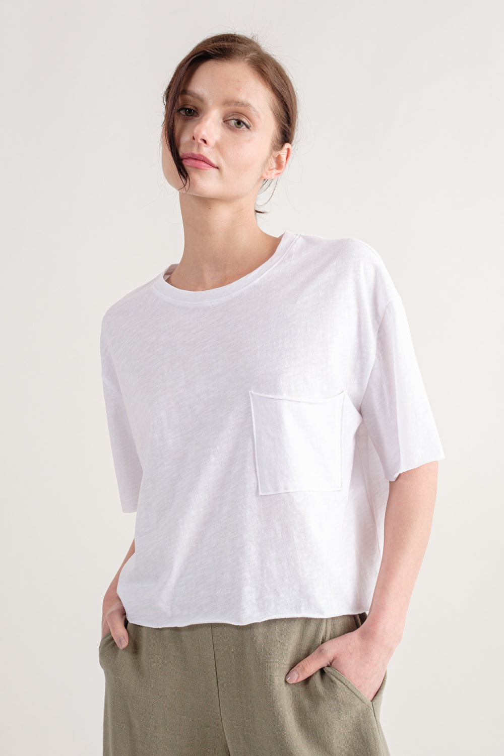 White Slubby Cropped Tee, Short Tee by Wasabi + Mint | LIT Boutique