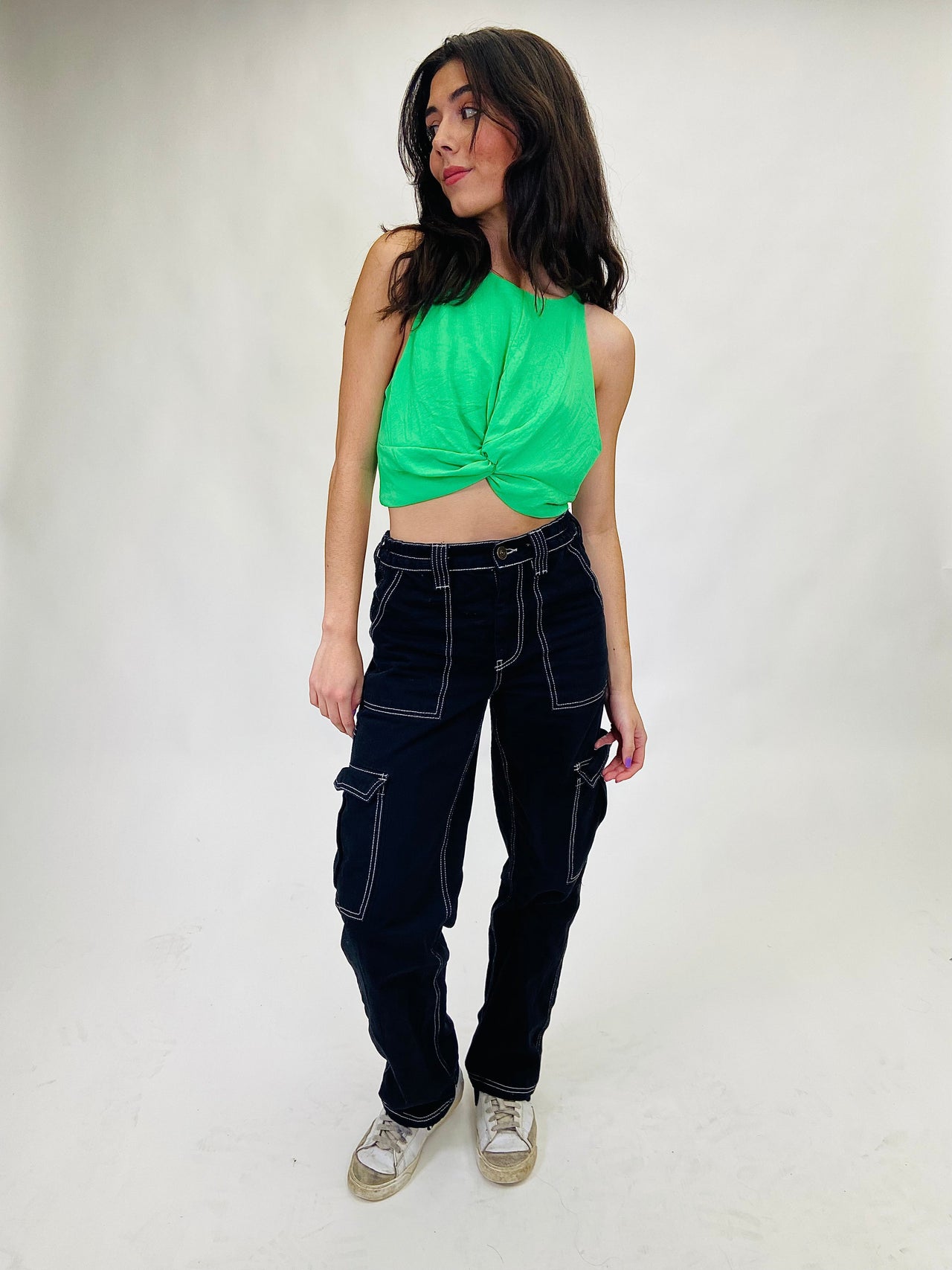 Sleeveless Halter O-Ring Crop Top - Green – Collette Clothing