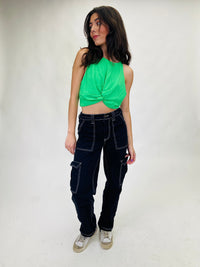 Thumbnail for Albany Twist Front Crop Top Green, Tops Blouses by Lush | LIT Boutique