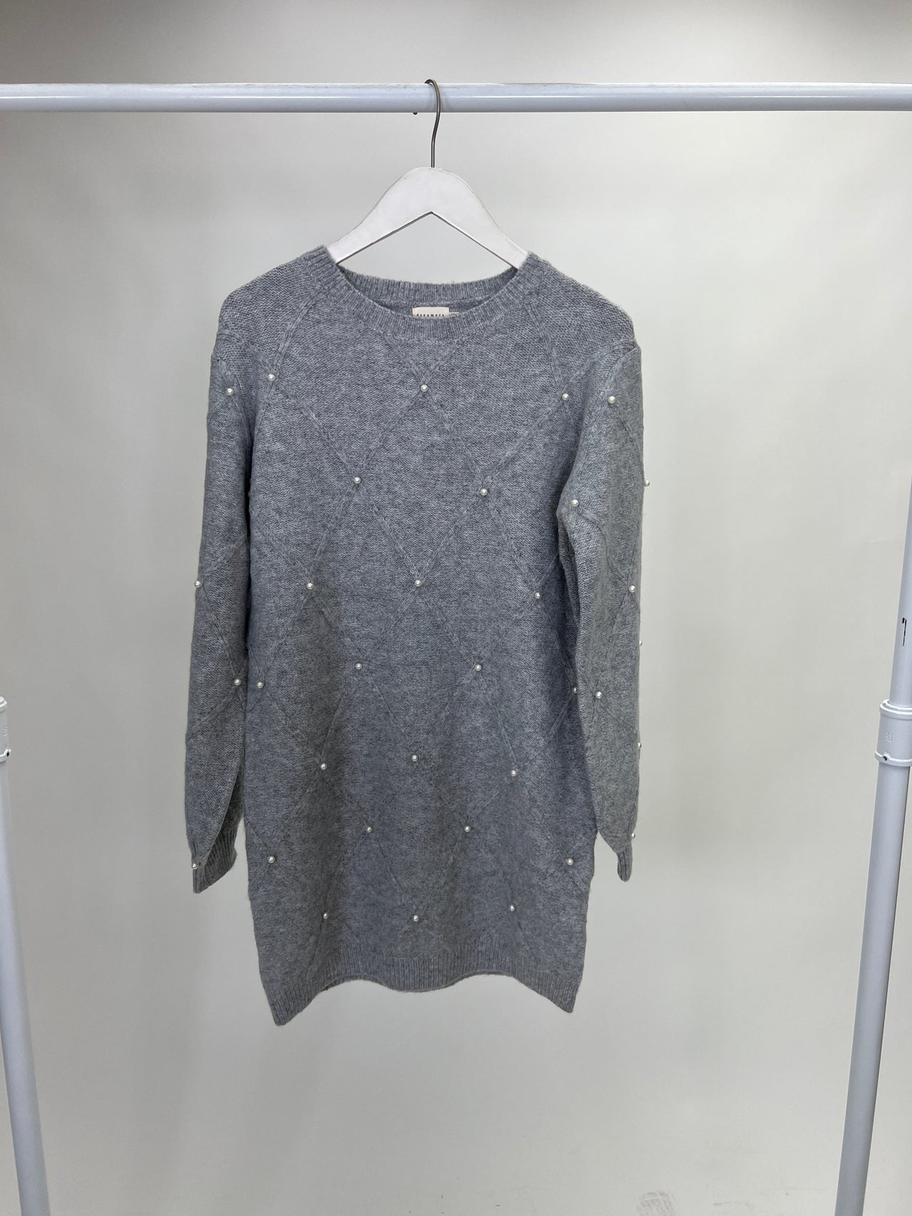 Allegra Diamond Pearl Sweater Dress Grey, Dress by Dreamers | LIT Boutique