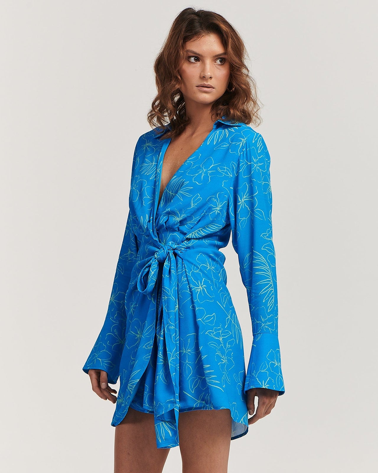 Amanda Tropicana Mini Dress Blue, Dress by Charlie Holiday | LIT Boutique