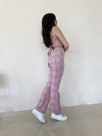 Thumbnail for Anais Plaid Halter Jumpsuit Lavender, Dress by Bailey Rose | LIT Boutique