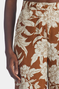 Thumbnail for Angelia High Rise Floral Trousers Brown, Bottoms by En Saison | LIT Boutique