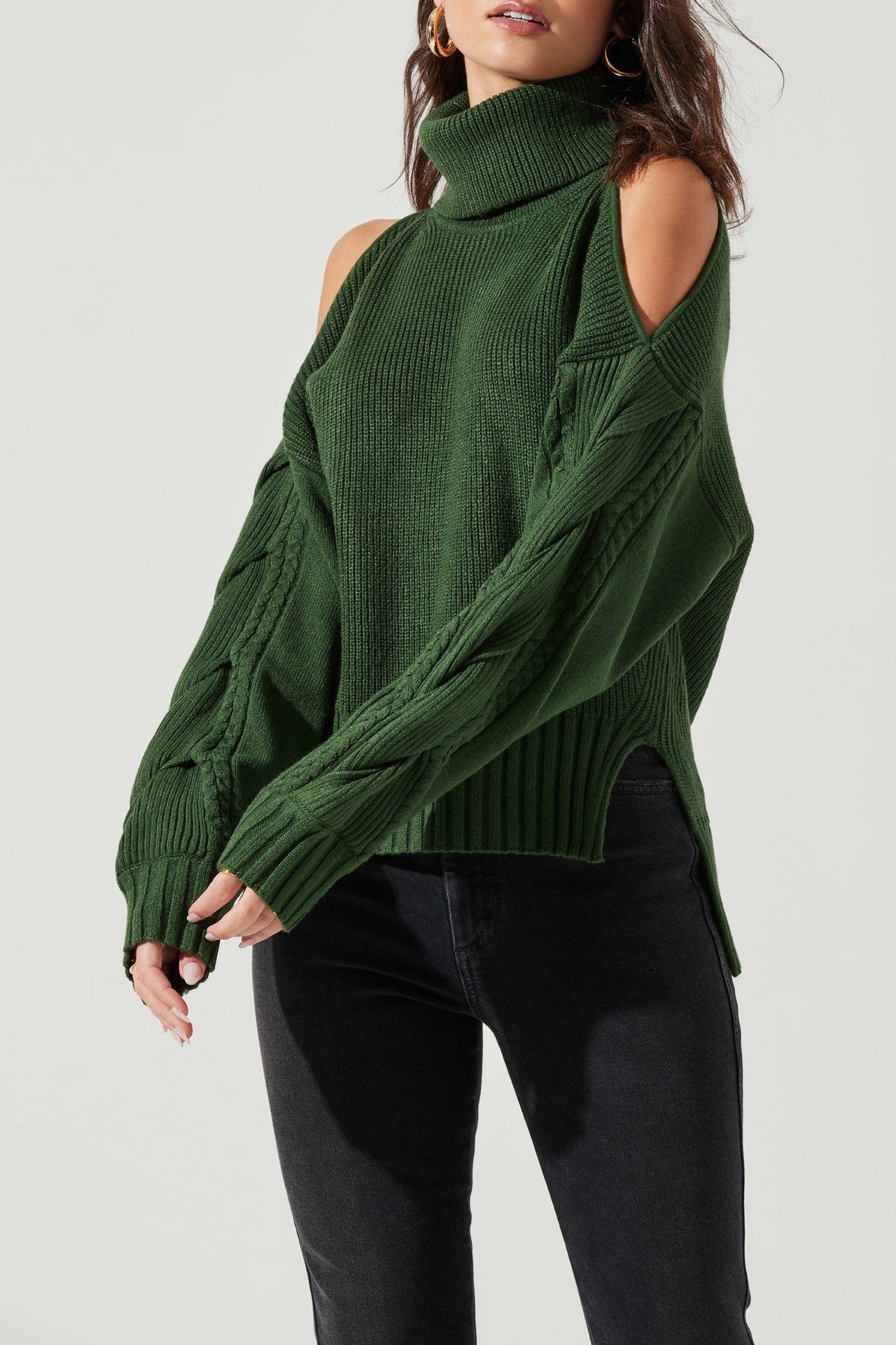 Ariella Cut Out Turtleneck Sweater Green, Sweater by ASTR | LIT Boutique