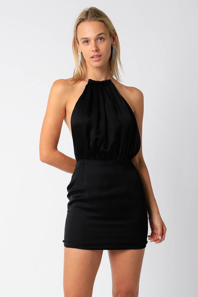 Aslan Diamond Halter Mini Dress Black, Dress by Olivaceous | LIT Boutique