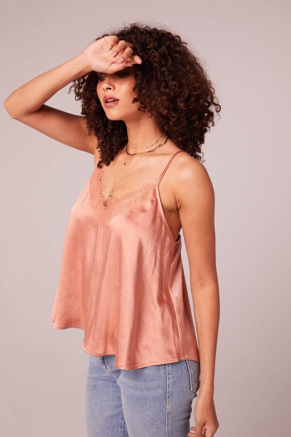Athena Satin Tank Top Peach, Tops Blouses by Band of Gypsies | LIT Boutique