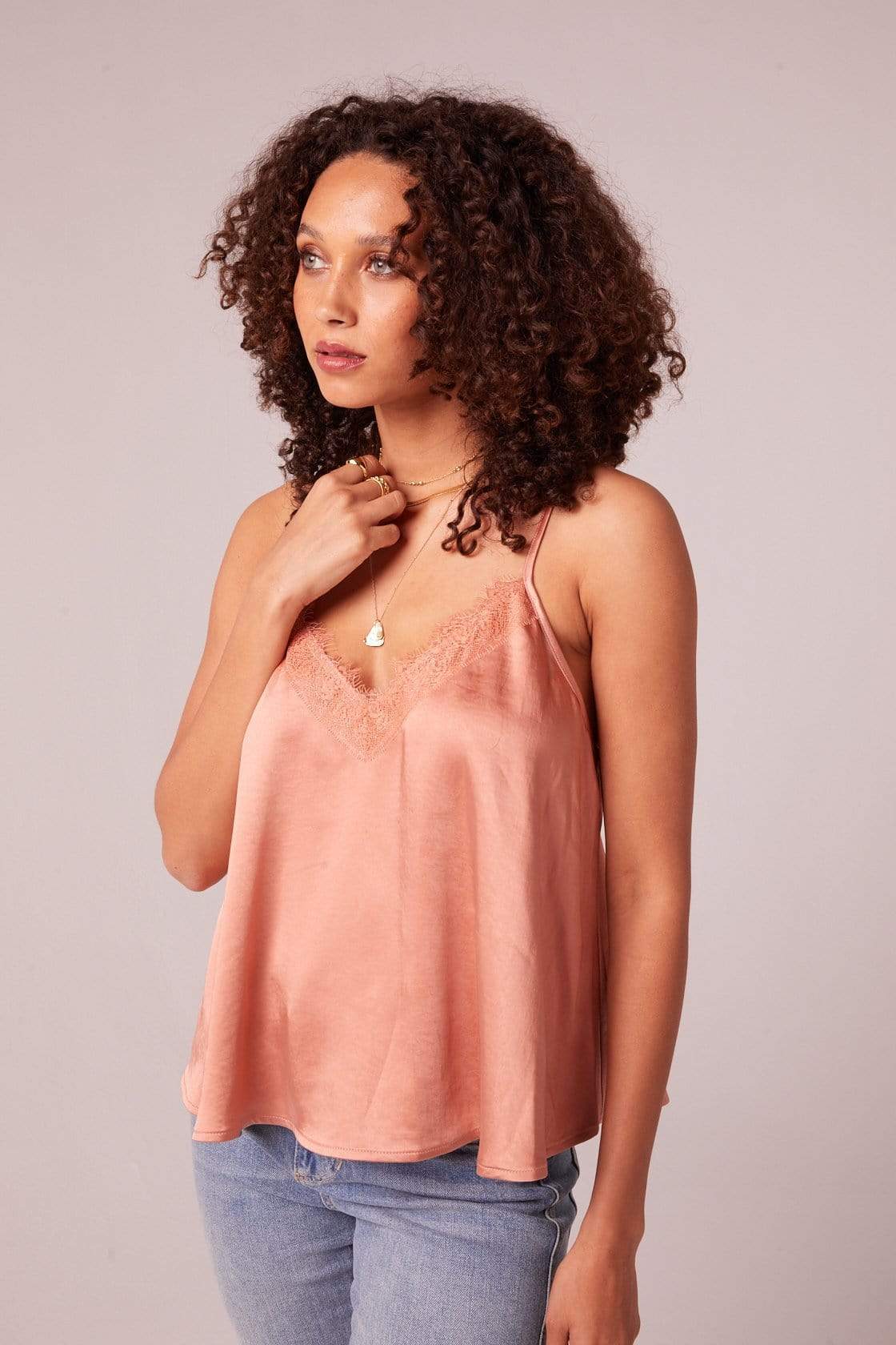 Athena Satin Tank Top Peach, Tops Blouses by Band of Gypsies | LIT Boutique