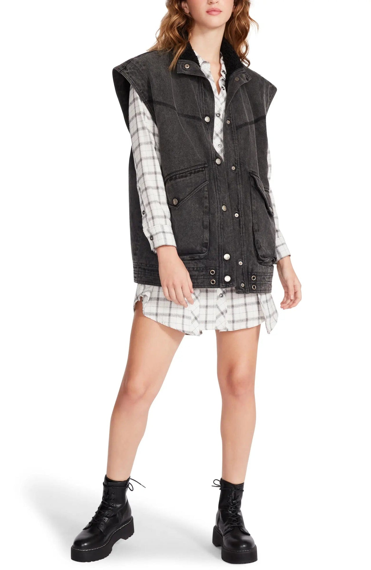 Aubrey Oversized Denim Vest Black, Jacket by Steve Madden | LIT Boutique