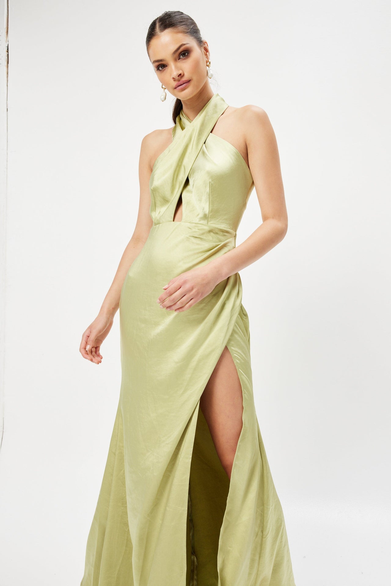 Bagonia Crossover Halter Maxi Dress Avocado, Dress by Elliatt | LIT Boutique
