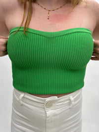 Thumbnail for Baines Strapless Sweater Crop Top Green, Tops Blouses by ReFine | LIT Boutique