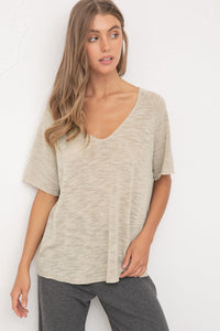 Thumbnail for Beige Slubby V Neck Top, Tops by Wasabi and Mint | LIT Boutique