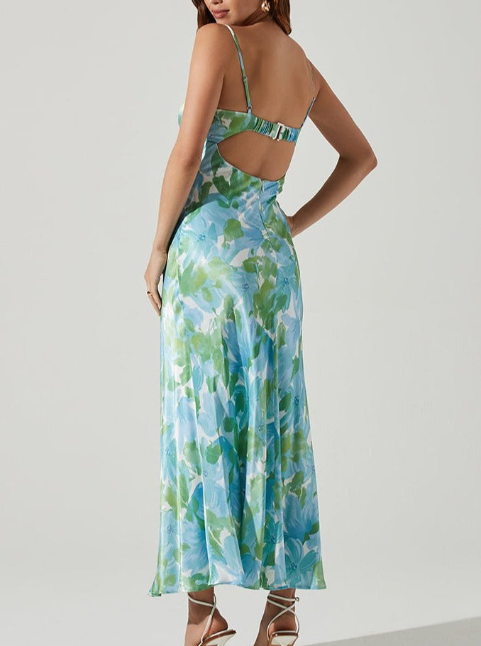 Bellerose Cut Out Floral Midi Dress Green/Blue, Dress by ASTR | LIT Boutique
