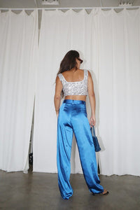 Thumbnail for Benson Wide Leg Satin Pants Royal Blue, Bottoms by ReFine | LIT Boutique
