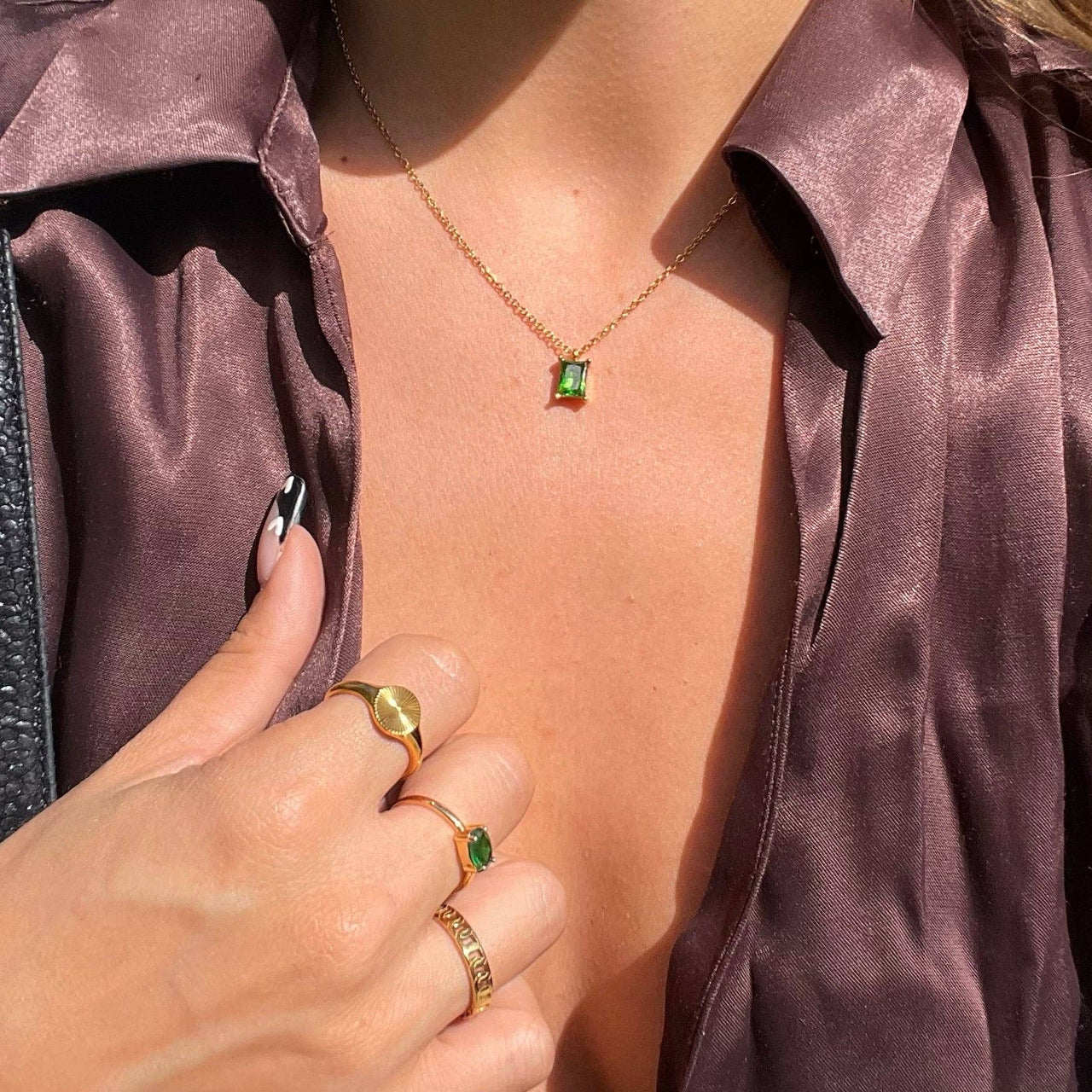 Bethany Baguette Emerald Pendant Necklace Gold, Necklace by Ellie Vail | LIT Boutique