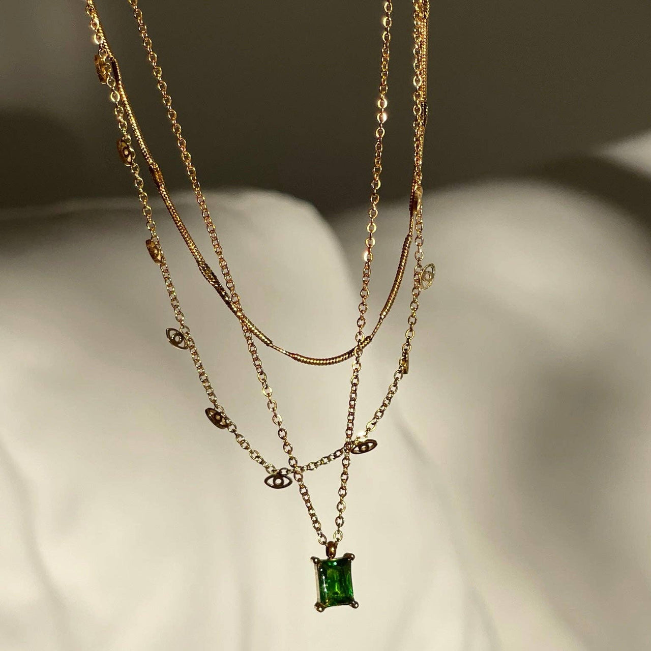 Bethany Baguette Emerald Pendant Necklace Gold, Necklace by Ellie Vail | LIT Boutique