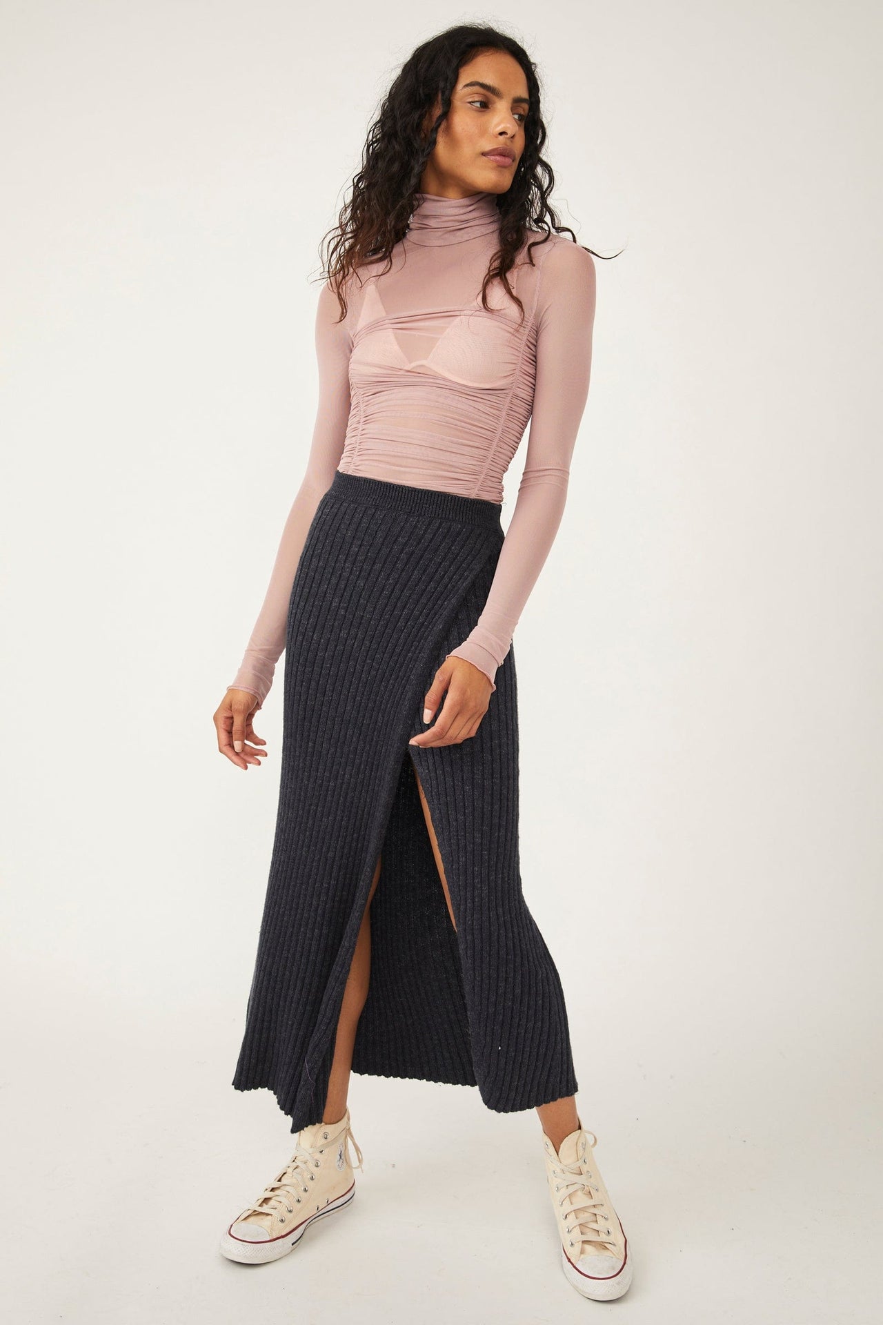 Better Days Knit Midi Skirt Black Combo, Skirt by Free People | LIT Boutique