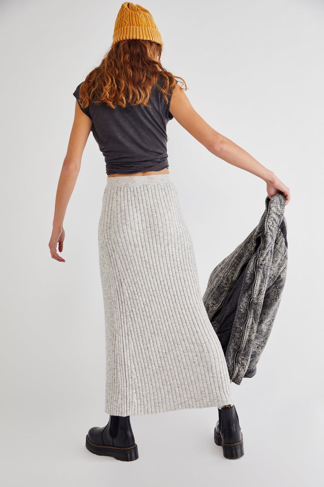 Better Days Knit Midi Skirt Grey Combo, Skirt by Free People | LIT Boutique