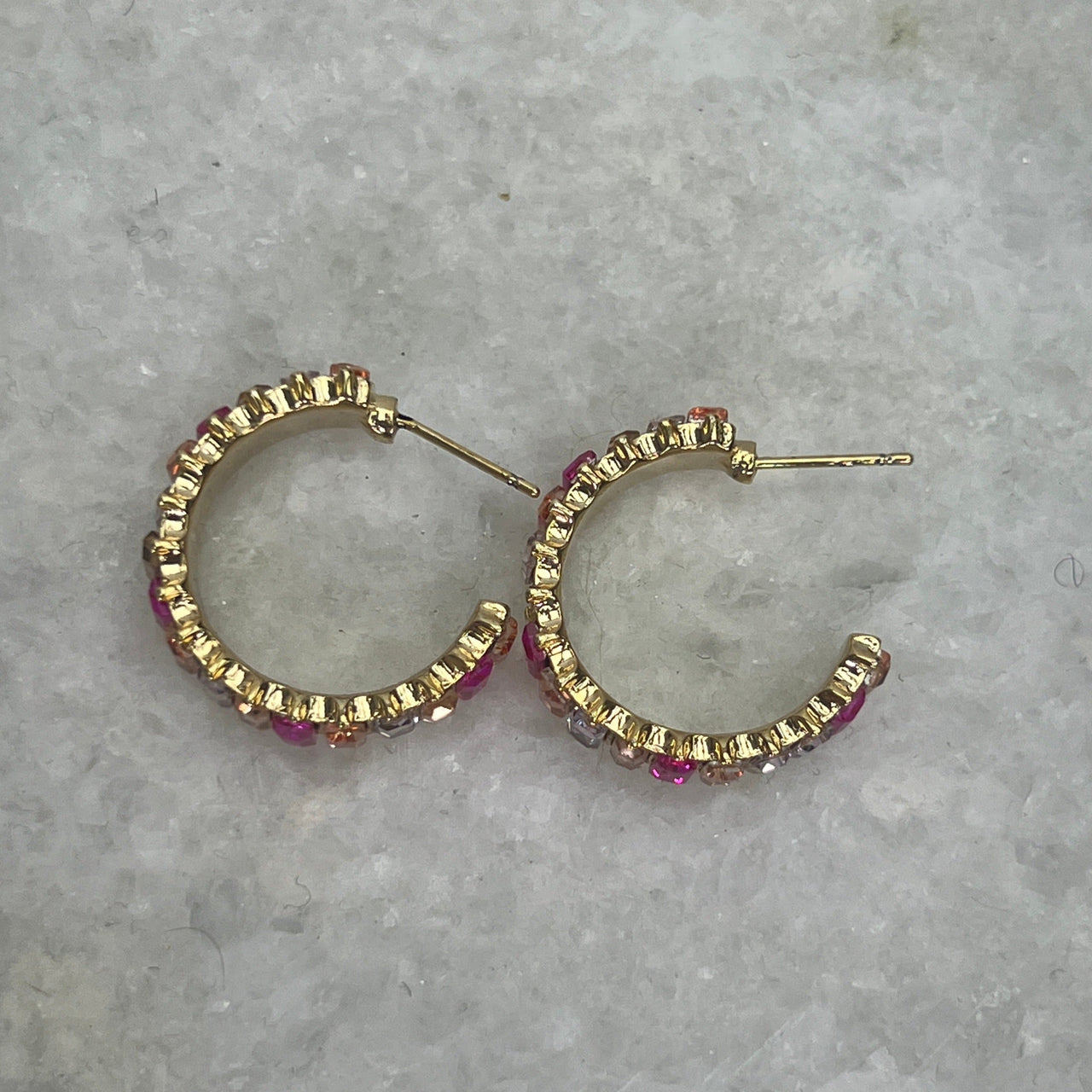 Bishop Rainbow Baguette Hoops Pink Multi/14k Gold, Earring by SecretBox | LIT Boutique
