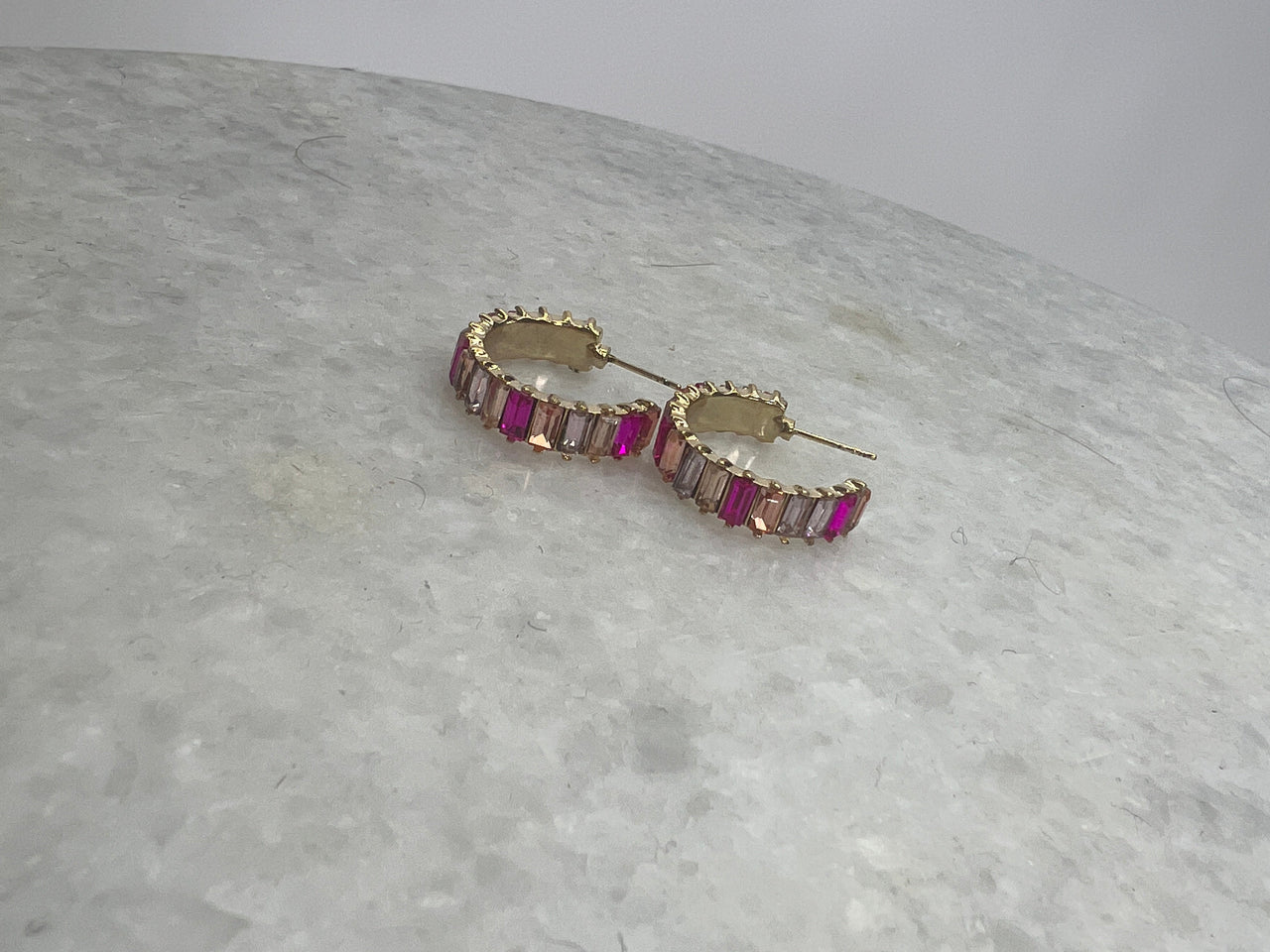 Bishop Rainbow Baguette Hoops Pink Multi/14k Gold, Earring by SecretBox | LIT Boutique