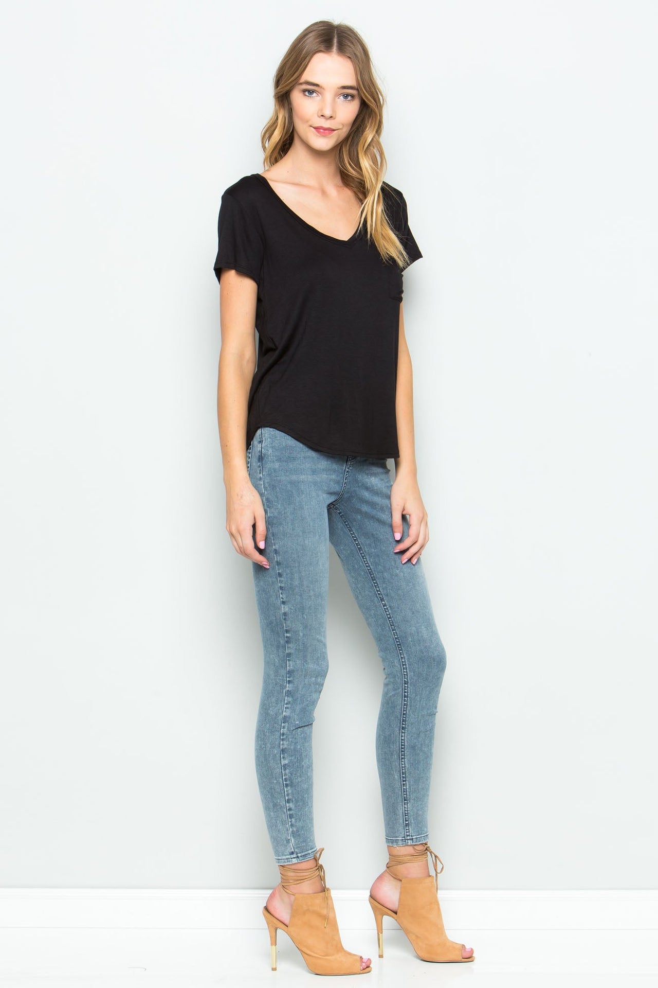 Black V Neck Pocket Tee, Tops by Wasabi and Mint | LIT Boutique