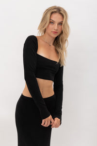 Thumbnail for Bronx Square Neck Crop Top Black, Tops by Pretty Garbage | LIT Boutique