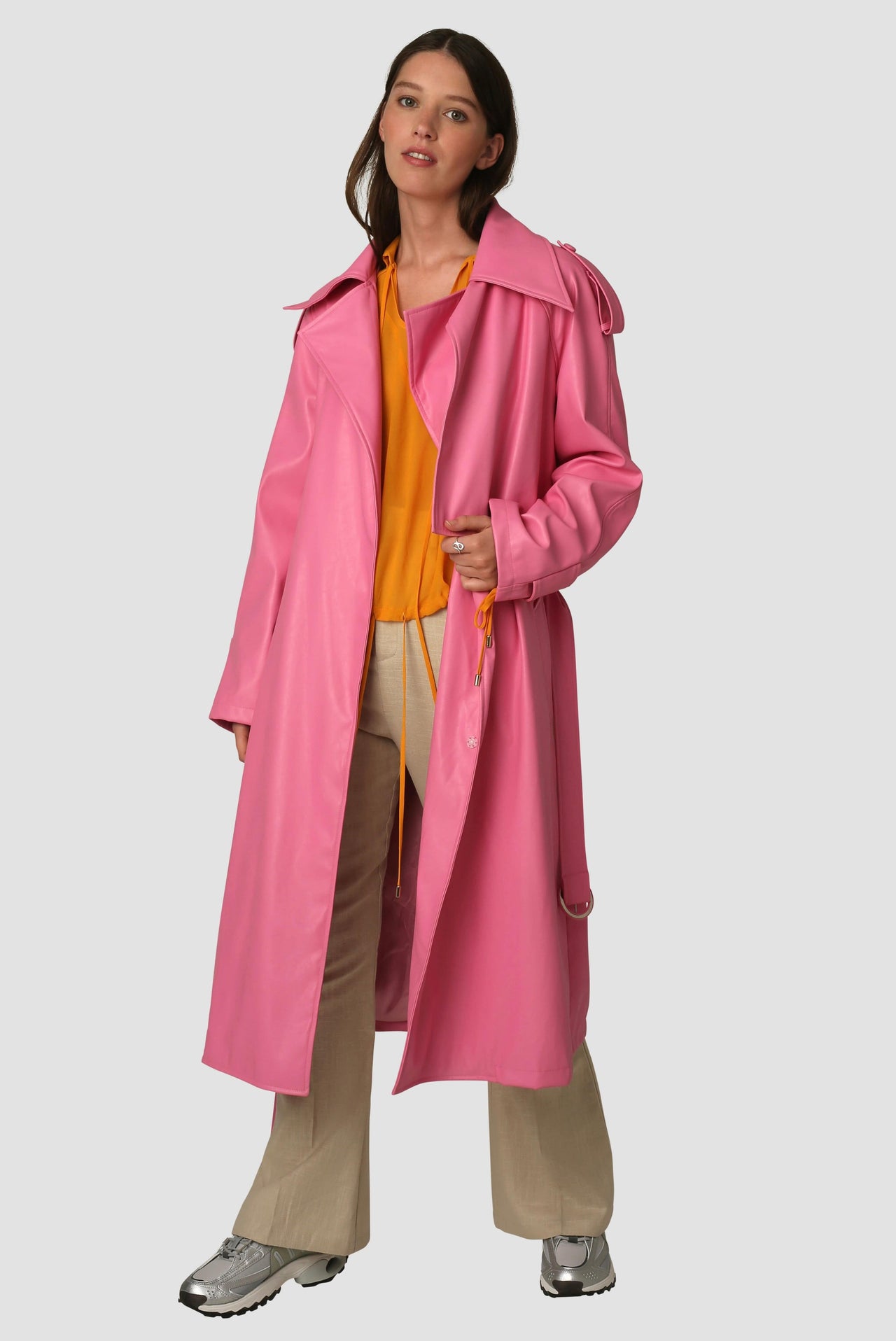 Bubblegum Pink Faux Leather Trench Coat, Jacket by AMY LYNN | LIT Boutique