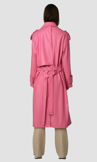 Thumbnail for Bubblegum Pink Faux Leather Trench Coat, Jacket by AMY LYNN | LIT Boutique