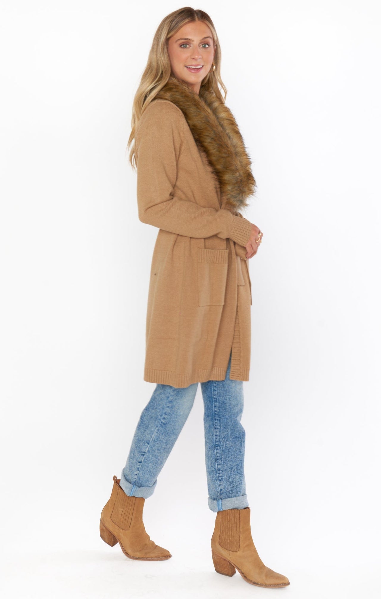 Cabin Faux Fur Cardigan Camel, Sweater by Show Me Your MuMu | LIT Boutique