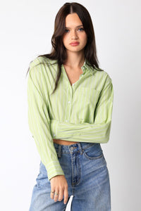 Thumbnail for Calder Cropped Button Down Green, Tops Blouses by Olivaceous | LIT Boutique