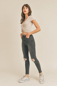 Thumbnail for Callie Cable Knit Front Twist Top Taupe, Tee Casuals by Wasabi+Mint | LIT Boutique