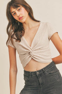 Thumbnail for Callie Cable Knit Front Twist Top Taupe, Tee Casuals by Wasabi+Mint | LIT Boutique