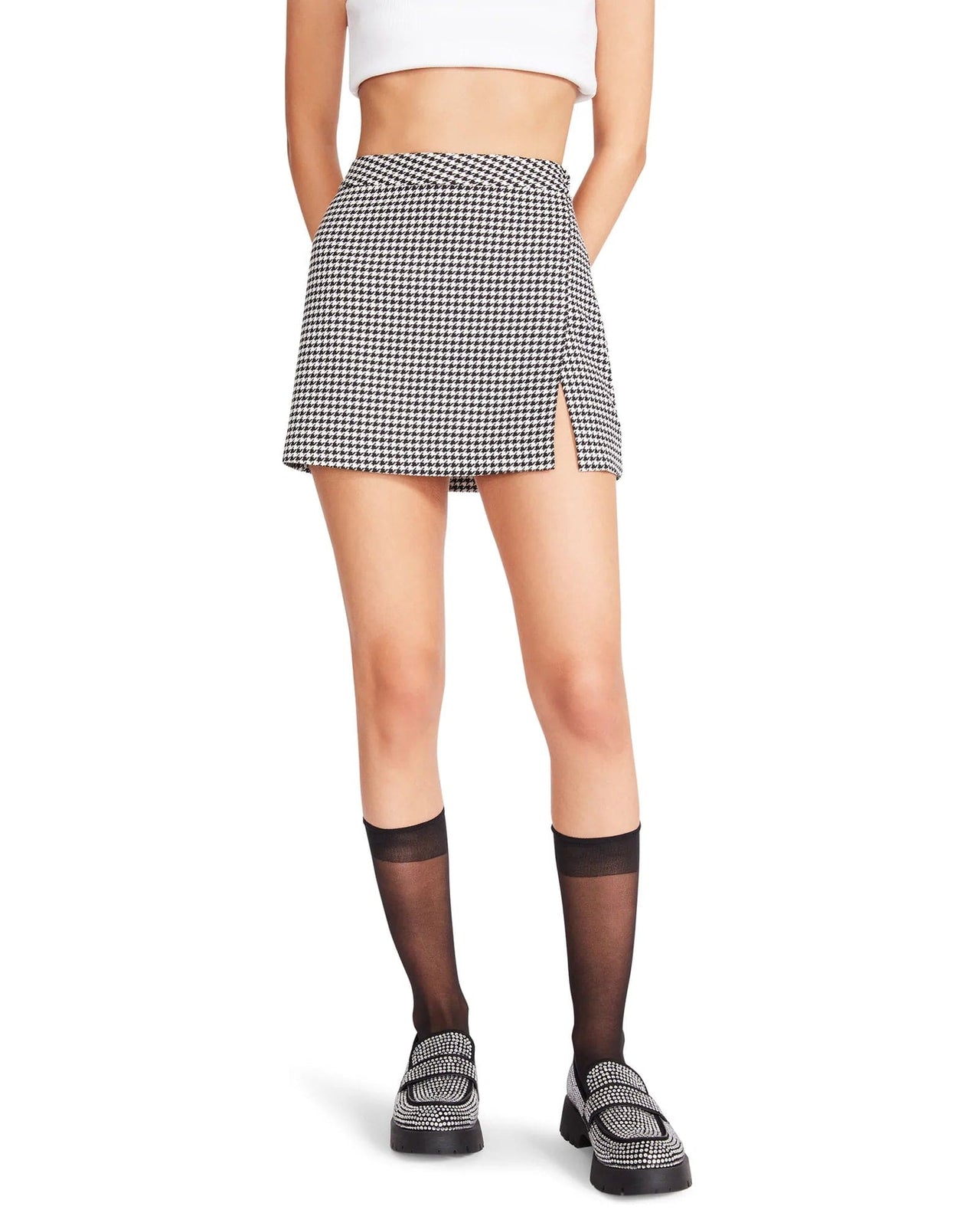 Cameron Houndstooth Mini Skirt White, Skirt by BB Dakota | LIT Boutique