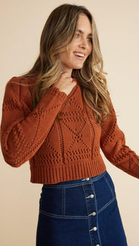 Thumbnail for Cara Crochet Jumper Ginger, Sweater by Mink Pink | LIT Boutique