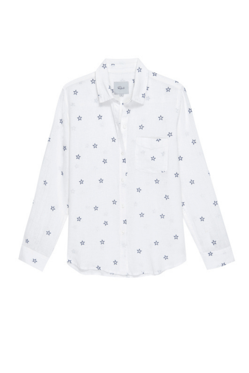 Charli Midnight Stars Flocked Button Down White/Navy, Top by Rails | LIT Boutique