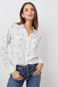 Thumbnail for Charli Midnight Stars Flocked Button Down White/Navy, Tops Blouses by Rails | LIT Boutique